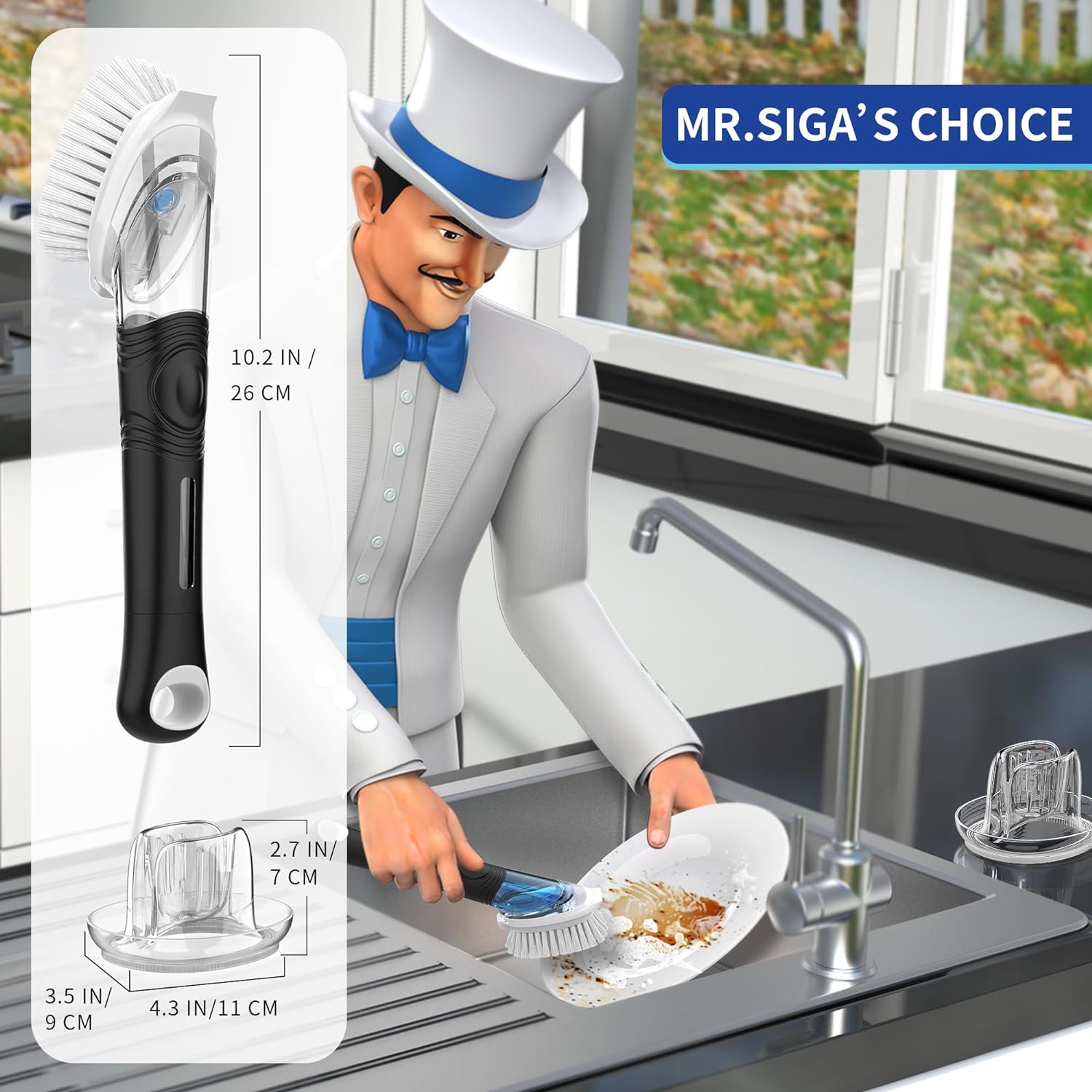 MR.SIGA Soap Dispensing Dish Brush Refills, 4 Pack – Bulk Replacement Heads That Keep Your Kitchen Workflow Moving