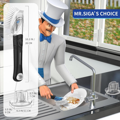 MR.SIGA Soap Dispensing Dish Brush Refills, 4 Pack – Bulk Replacement Heads That Keep Your Kitchen Workflow Moving