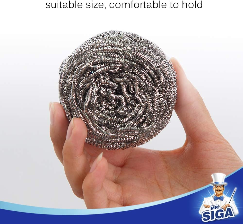 MR.SIGA Stainless Steel Scourer – One-Tool Cleaner for Minimalist Pantries and Less-Is-More Laundry Storage, 30g Each