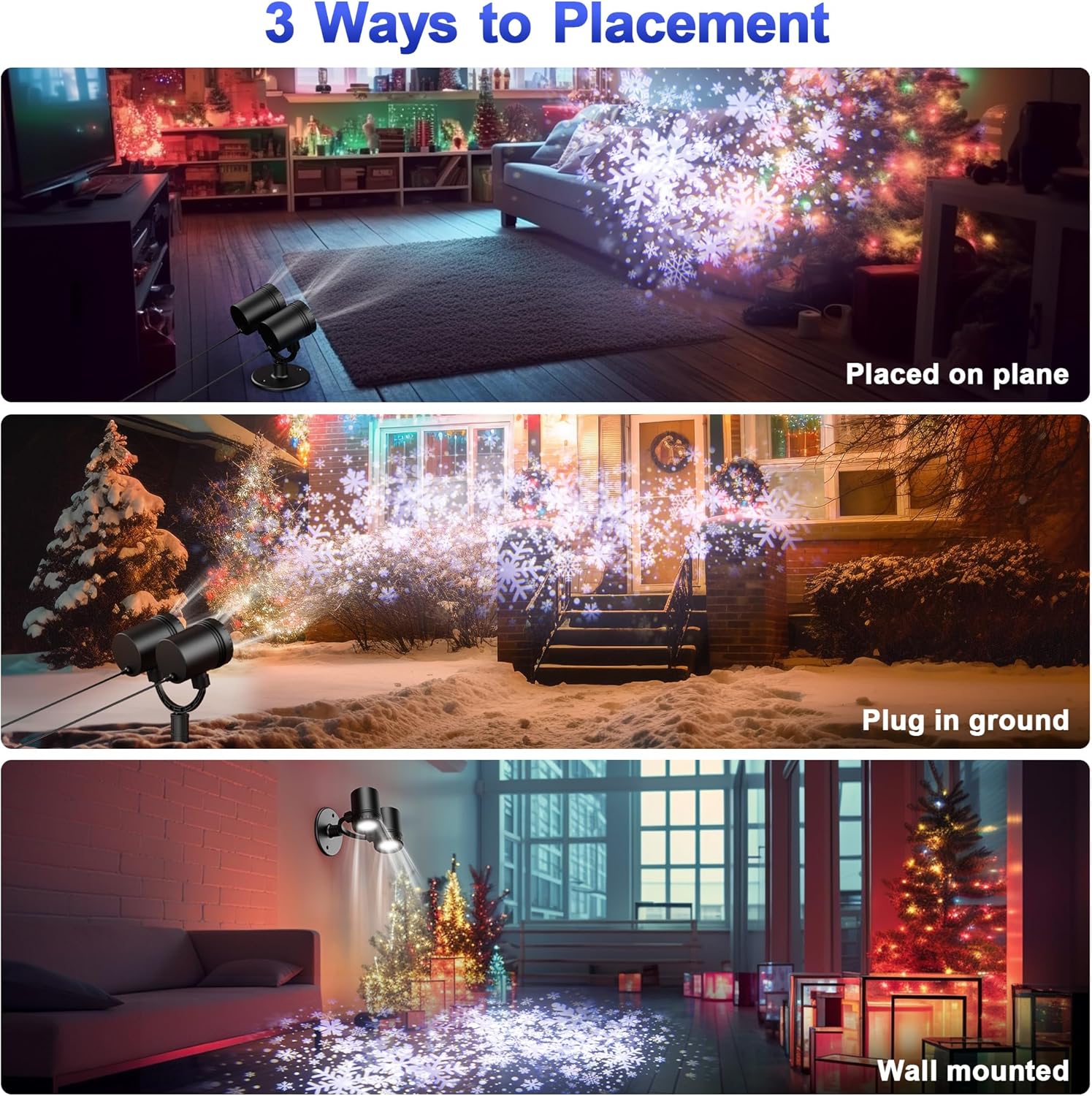 MuliVid Double-Head Snowflake Projector – Aesthetic Bedroom and Living Room Accent Light, 180° Rotatable for Custom Ambiance