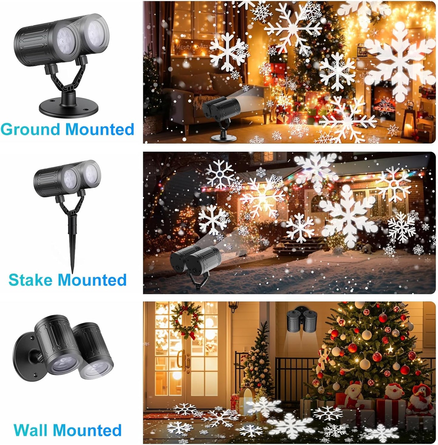 MuliVid Double-Head Snowflake Projector – Aesthetic Bedroom and Living Room Accent Light, 180° Rotatable for Custom Ambiance