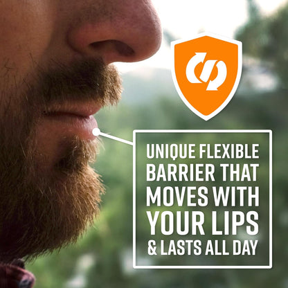 multi-layer flexible barrier that moves with lips and lasts through eating and drinking