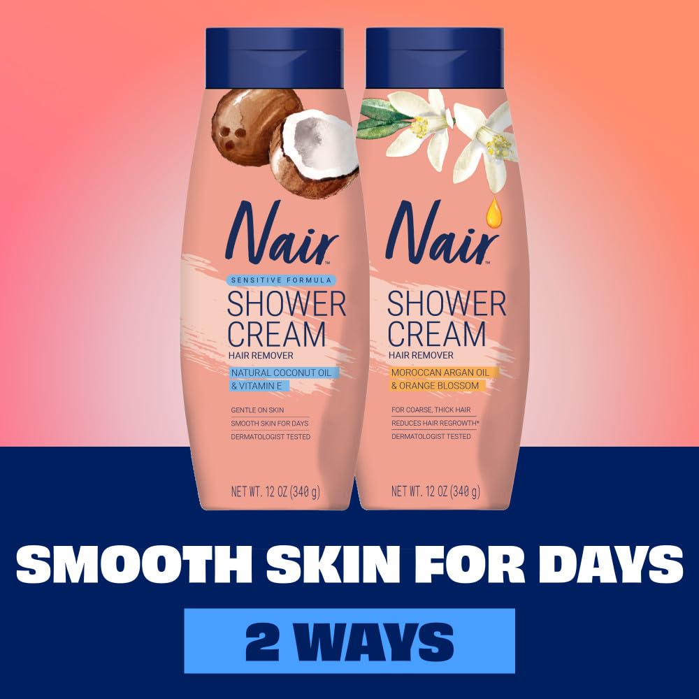 Nair Sensitive Shower Cream – Gentle Depilatory Cream for Bump-Free Sensitive-Skin Hair Removal, 12 oz