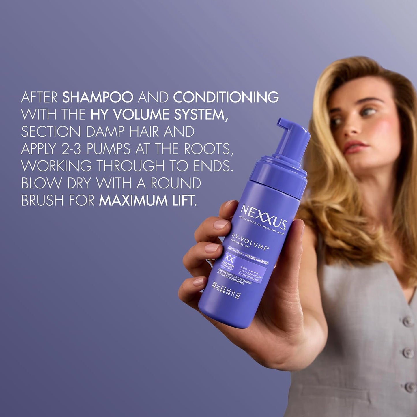 Nexxus Hy-Volume Cloud Foam Hair Foam – Effortless Daily Volume for Flat Hair, Alcohol-Free Lightweight Styling Foam 5.5 fl oz