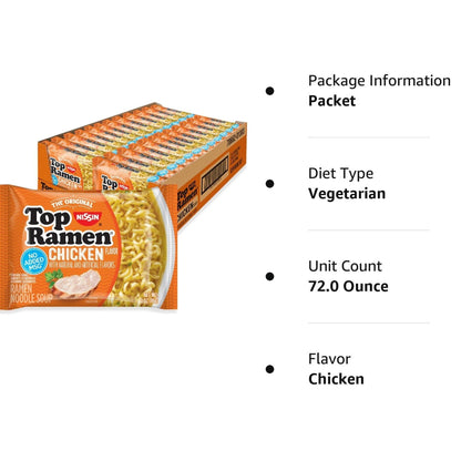 Nissin Top Ramen Bowl – Safe No-Flame Noodle Snack for Playdates and Homework Time, Chicken 6-Pack