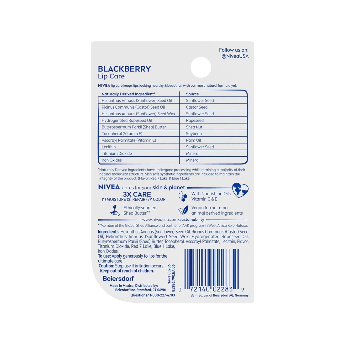NIVEA 3-in-1 Lip Care – Preservative-Free Vegan Lip Balm for Allergy-Prone Users, Cherry Tint
