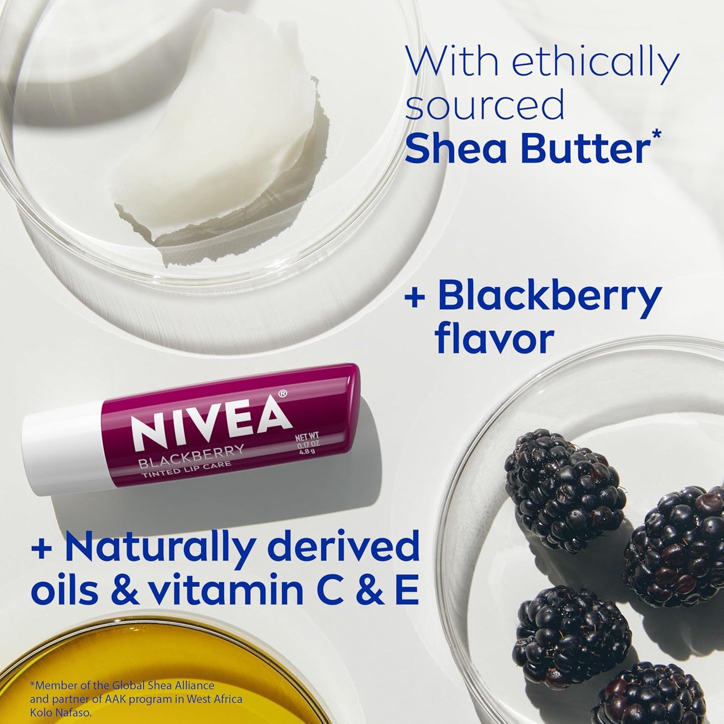 NIVEA 3-in-1 Lip Care – Preservative-Free Vegan Lip Balm for Allergy-Prone Users, Cherry Tint