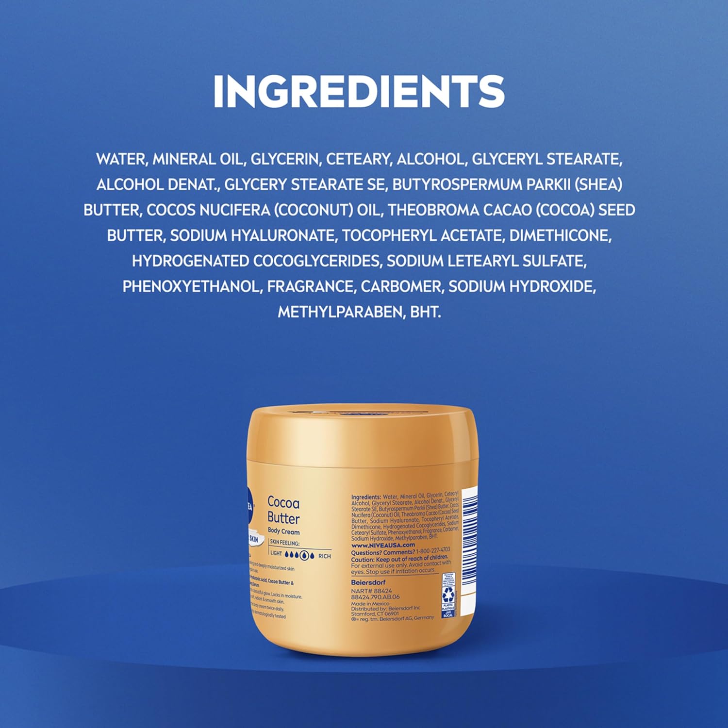 NIVEA Cocoa Butter Body Cream with Deep Nourishing Serum – Lightly Fragranced Body Cream for Stress-Relief Evenings, 16 Ounce Jar