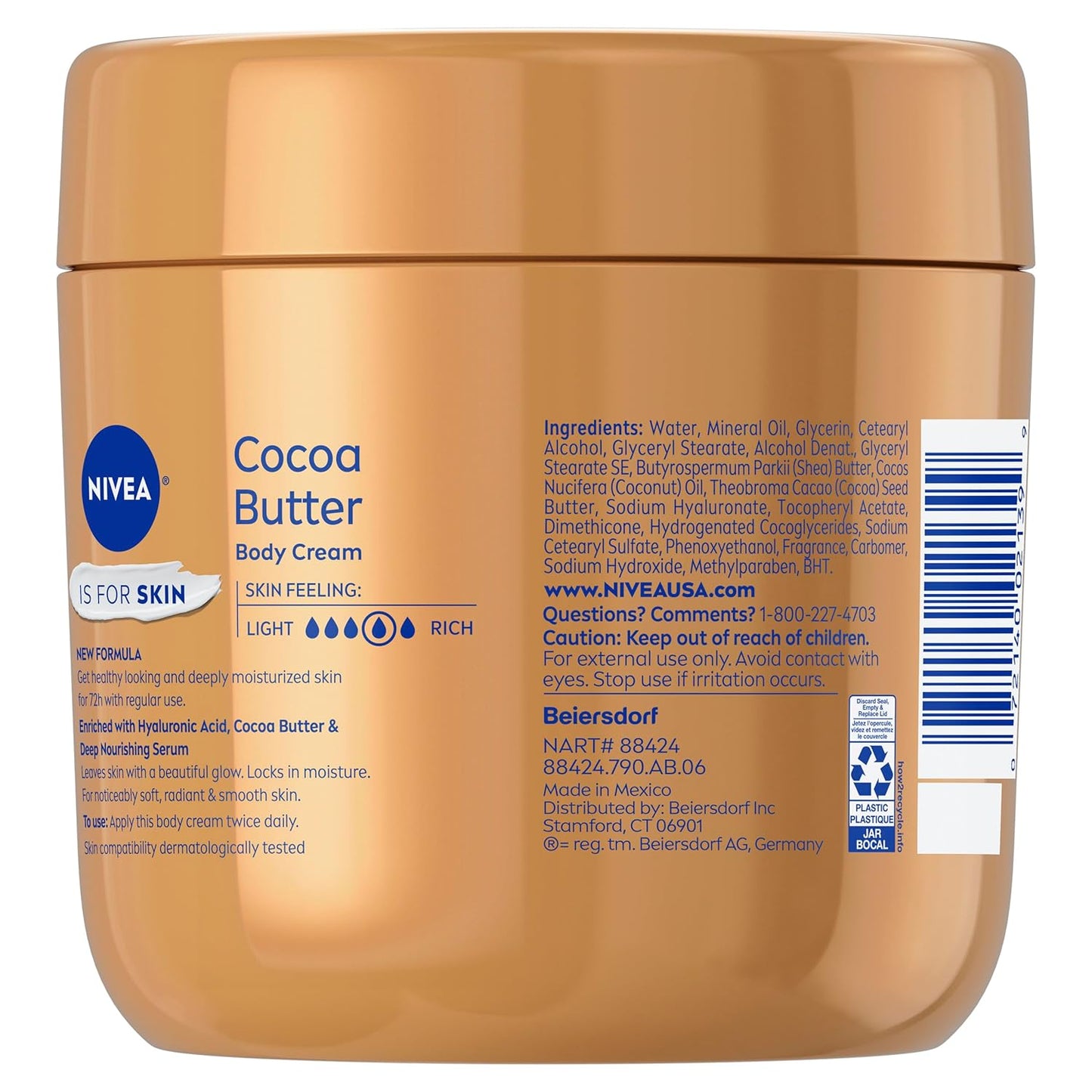 NIVEA Cocoa Butter Body Cream with Deep Nourishing Serum – Lightly Fragranced Body Cream for Stress-Relief Evenings, 16 Ounce Jar