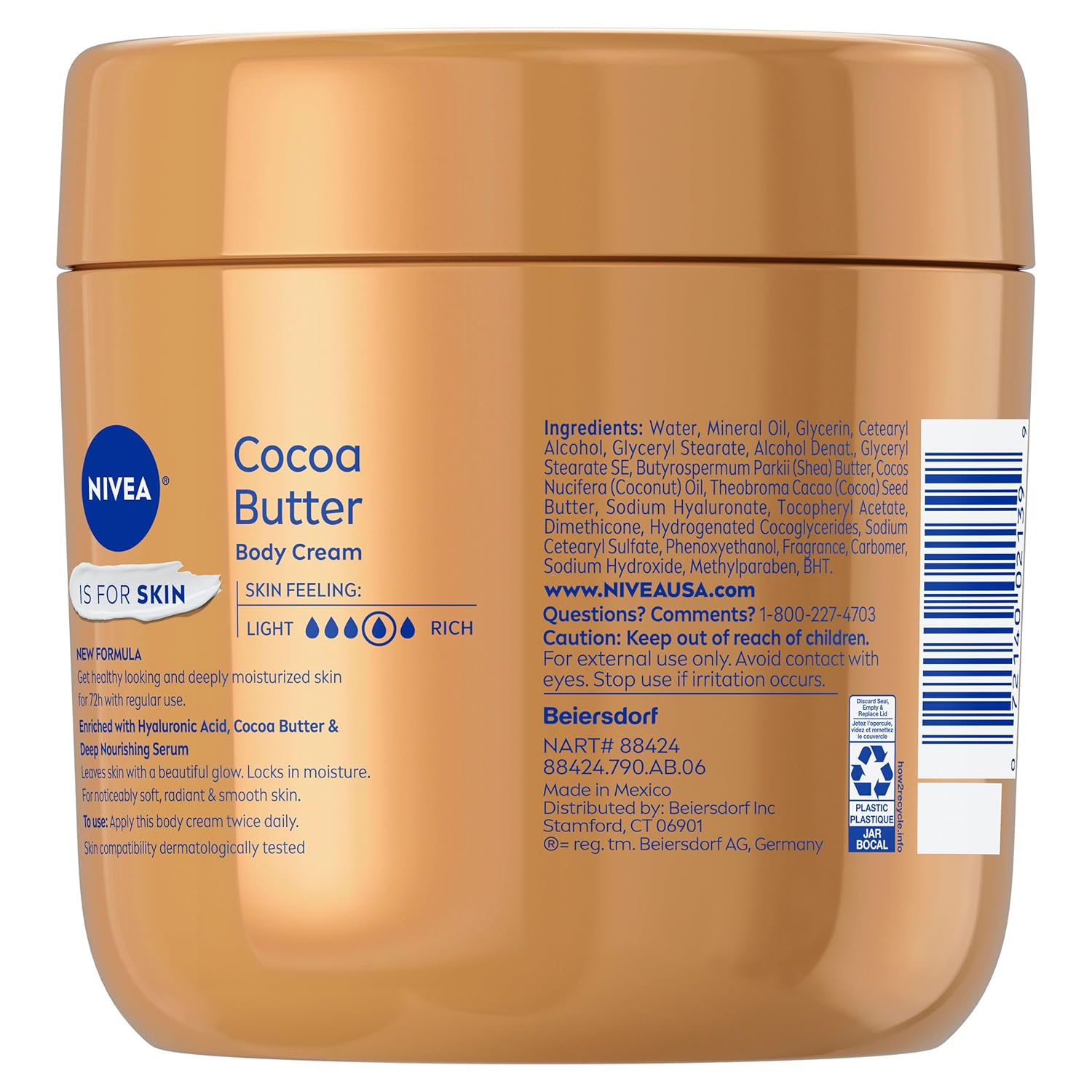 NIVEA Cocoa Butter Body Cream with Deep Nourishing Serum – Lightly Fragranced Body Cream for Stress-Relief Evenings, 16 Ounce Jar