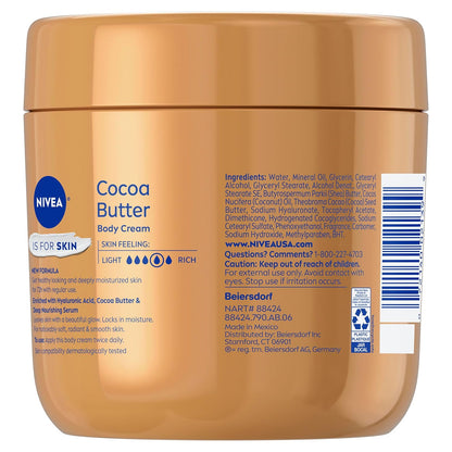 NIVEA Cocoa Butter Body Cream with Deep Nourishing Serum – Lightly Fragranced Body Cream for Stress-Relief Evenings, 16 Ounce Jar