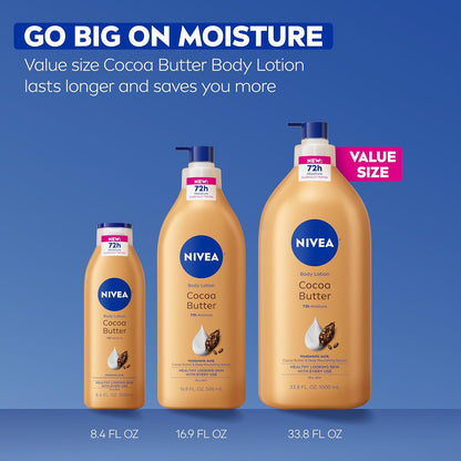 NIVEA Cocoa Butter Lotion for Dry Skin with Hyaluronic Acid, One-Bottle Minimalist Skincare, 33.8 Fl Oz Value Size