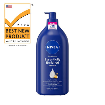 NIVEA Essentially Enriched Body Lotion for Very Dry Skin, Gentle Non-Greasy Formula for Sensitive Skin and Reactive Users, 33.8 Fl Oz Value Size Pump