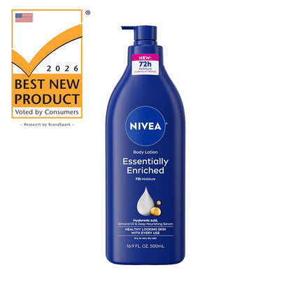NIVEA Essentially Enriched Body Lotion with Almond Oil and Deep Nourishing Serum, Eco-Conscious Daily Hydration in Recycled Packaging, 16.9 Fl Oz