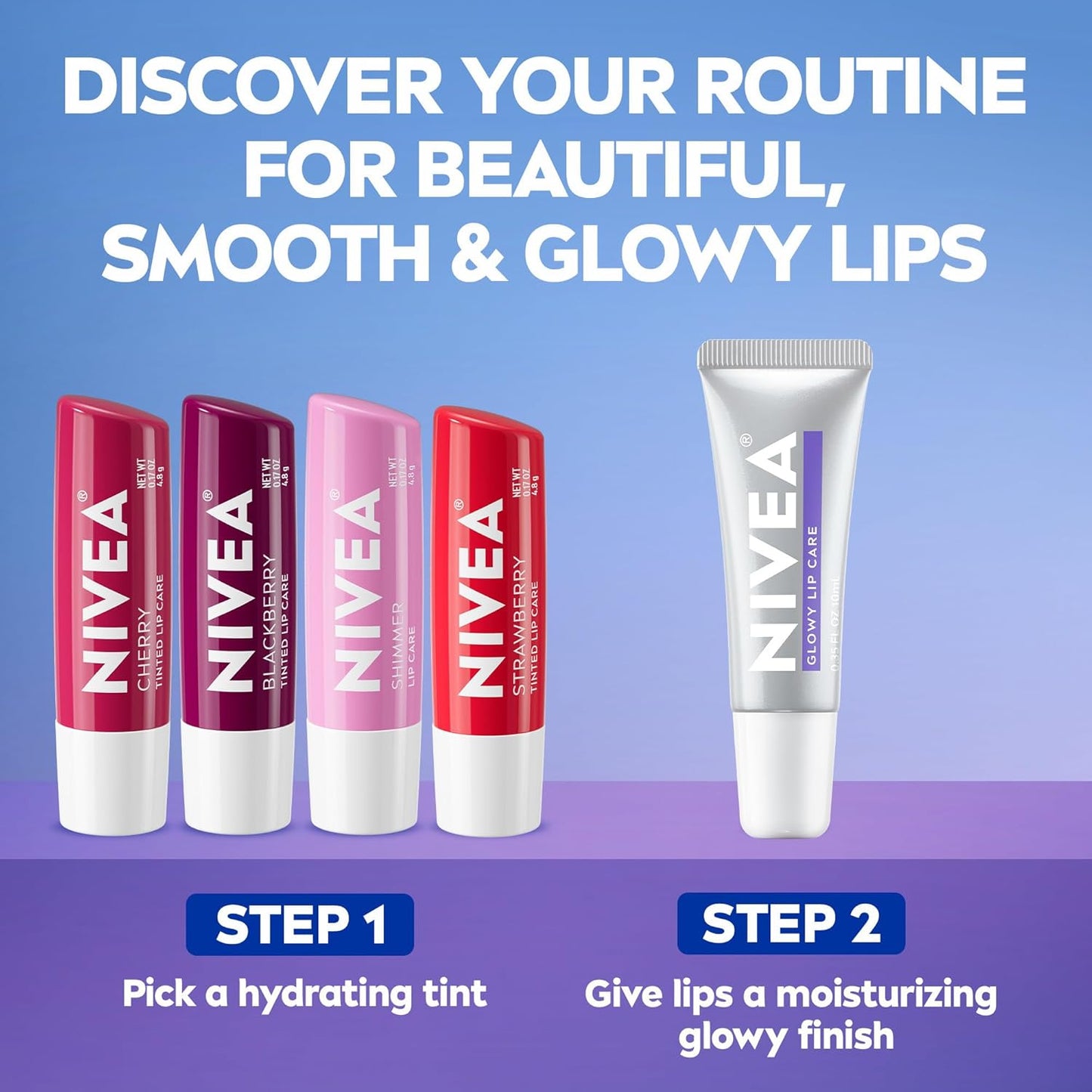 NIVEA Glowy Lips Hyaluronic Acid Lip Balm – Home Office Companion for Quick Lip Refresh Between Calls, 0.35 Fl Oz