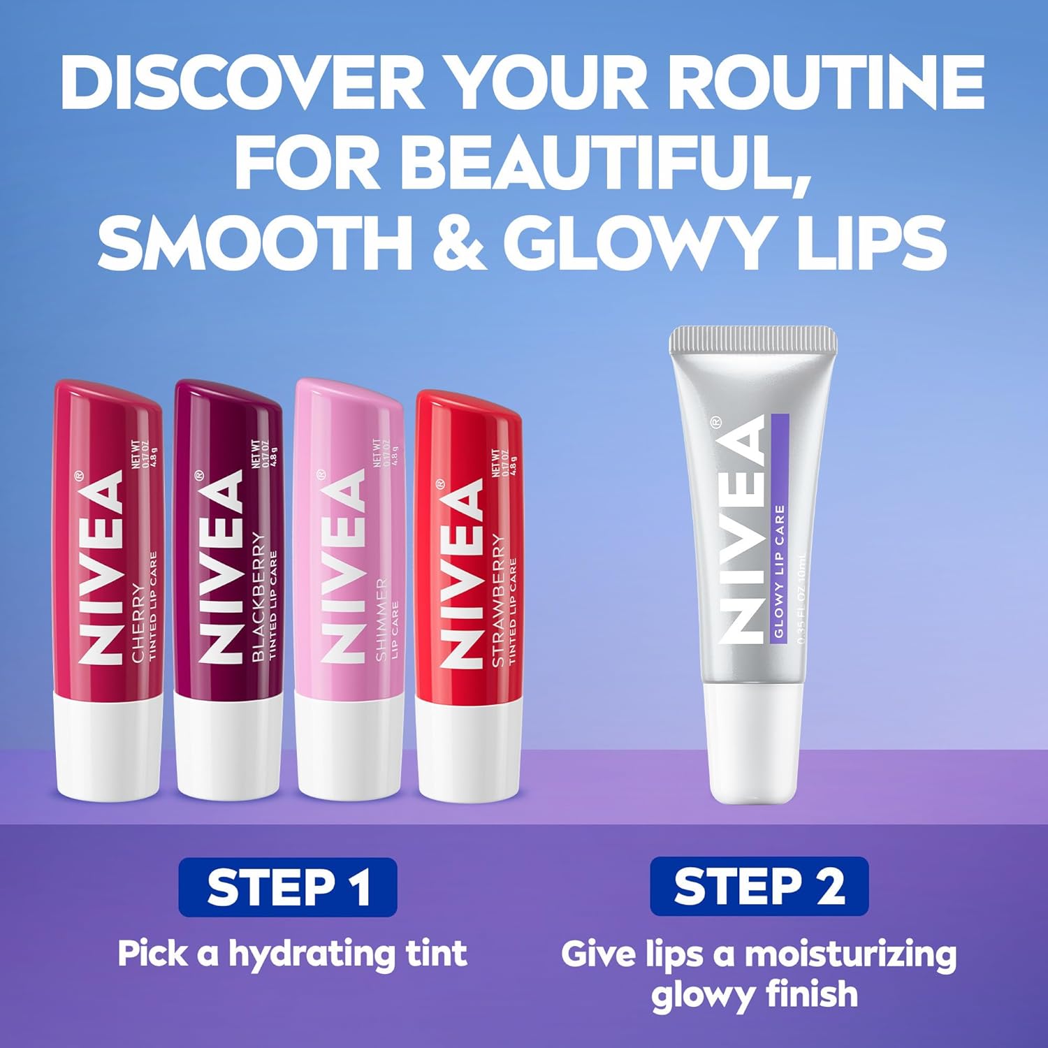 NIVEA Glowy Lips Hyaluronic Acid Lip Balm – Home Office Companion for Quick Lip Refresh Between Calls, 0.35 Fl Oz