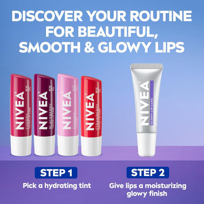 NIVEA Glowy Lips Hyaluronic Acid Lip Balm – Home Office Companion for Quick Lip Refresh Between Calls, 0.35 Fl Oz