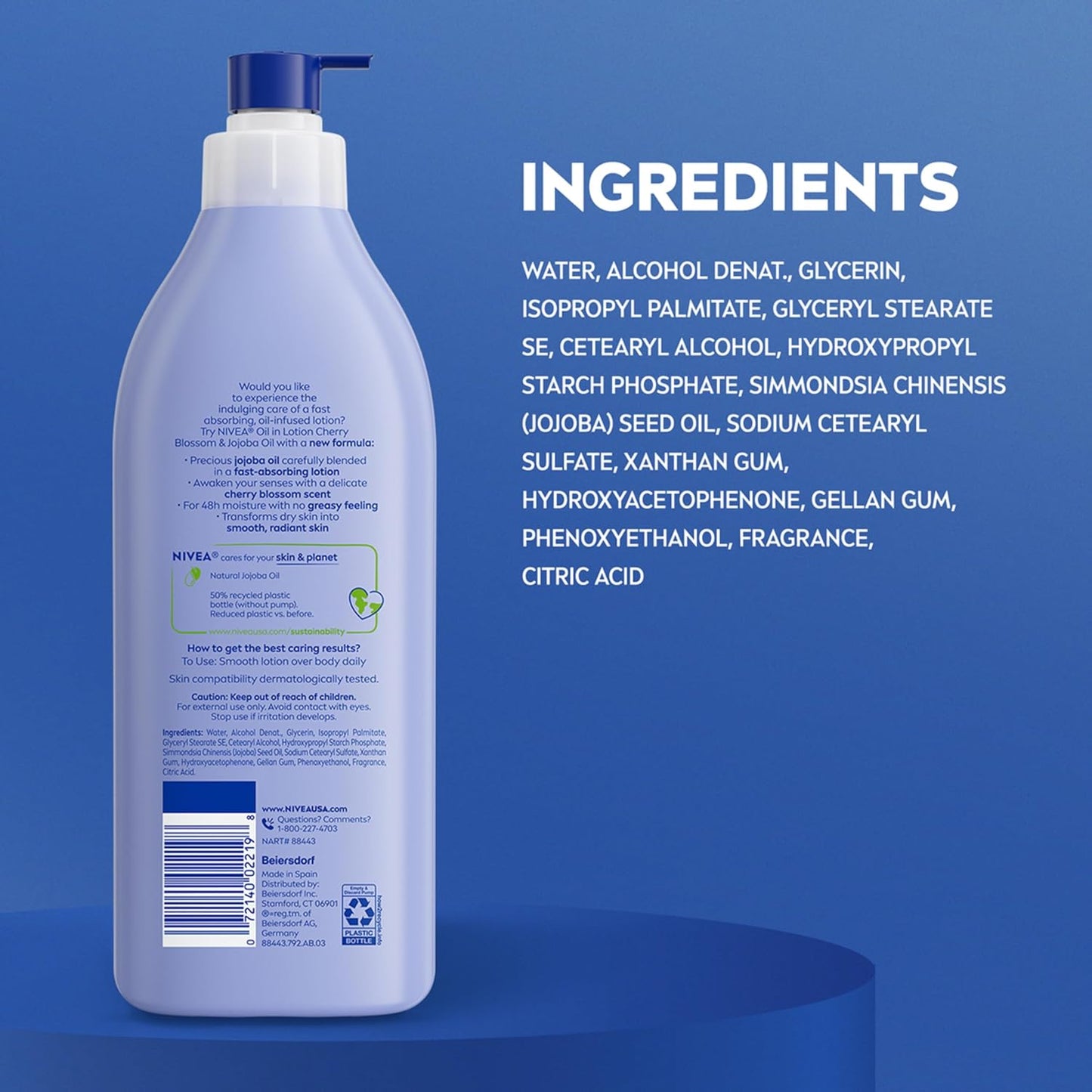 NIVEA Jojoba Oil Body Lotion – Spa-Like Moisturizing Lotion for Bedtime Wind-Down, Fast-Absorbing 16.9 Fl Oz Pump
