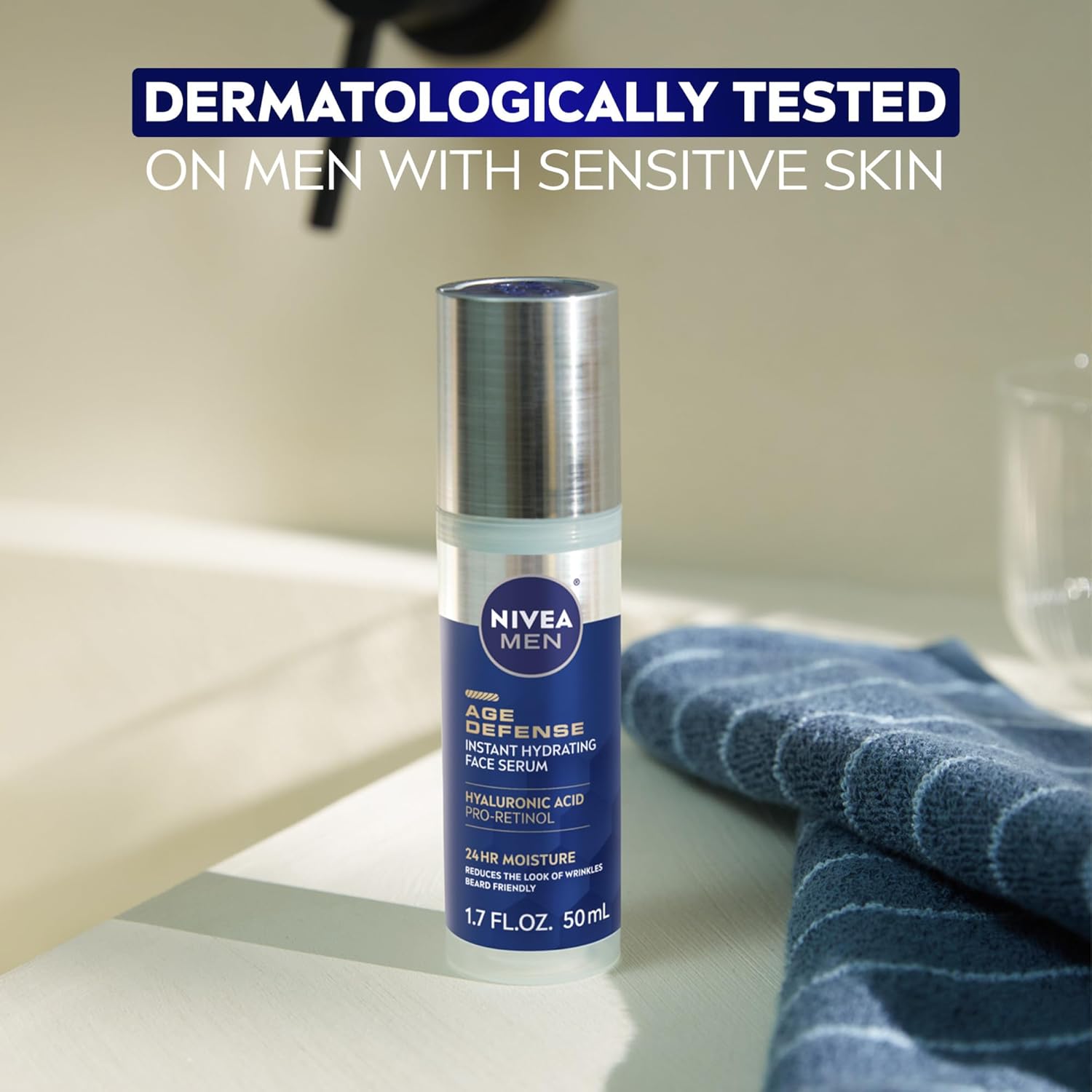 NIVEA MEN Age Defense Face Serum With Pro-Retinol – Birthday and Holiday Gift for Men Who Shave, 1.7 Fl Oz