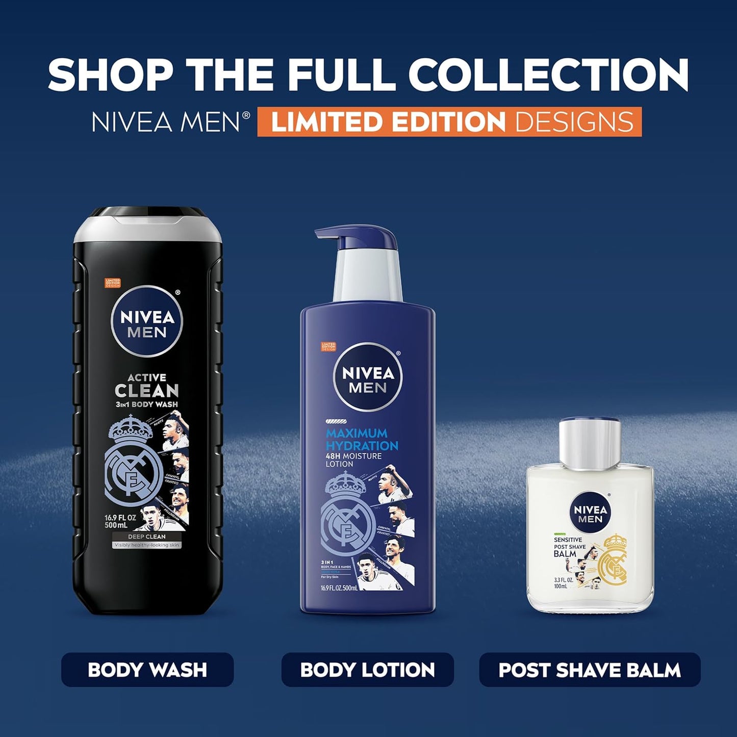 NIVEA MEN Real Madrid Charcoal 3-in-1 Body Wash – Portable Post-Match Cleansing for the Locker Room and Beyond