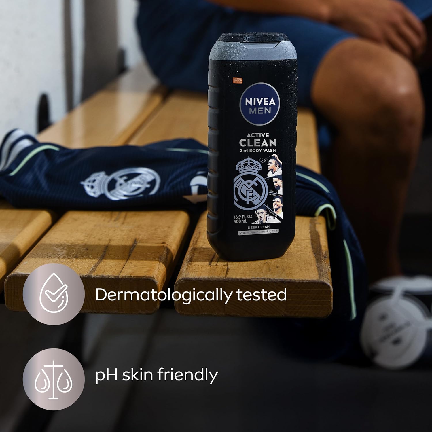 NIVEA MEN Real Madrid Charcoal 3-in-1 Body Wash – Portable Post-Match Cleansing for the Locker Room and Beyond
