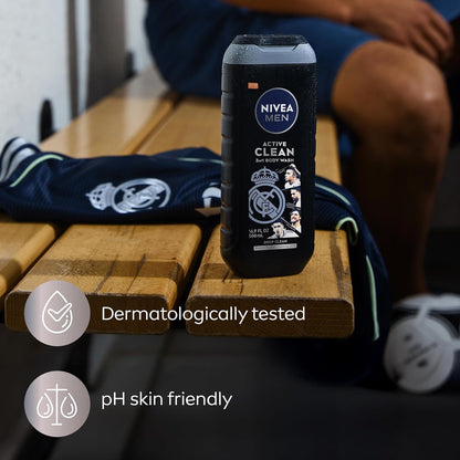 NIVEA MEN Real Madrid Charcoal 3-in-1 Body Wash – Portable Post-Match Cleansing for the Locker Room and Beyond