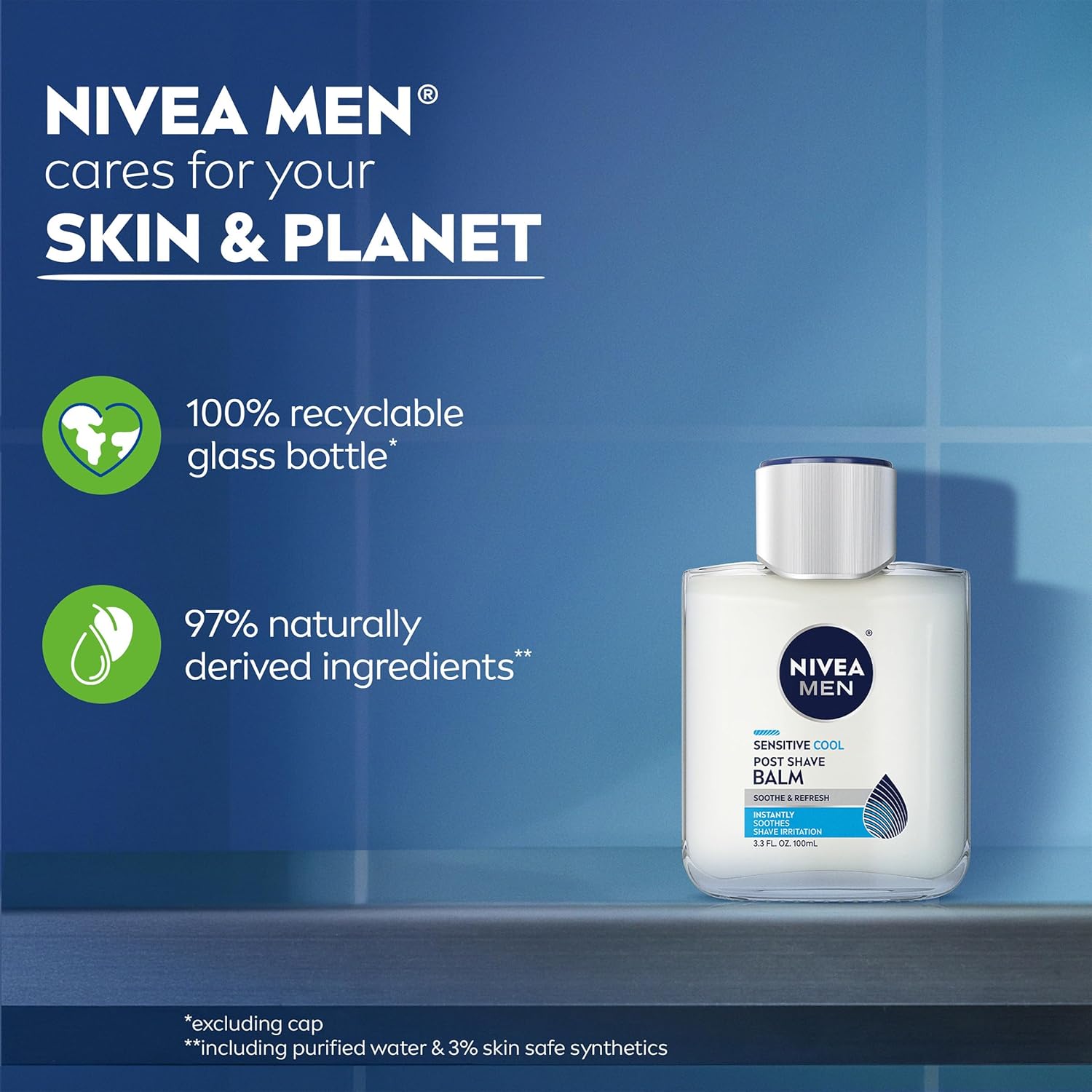 NIVEA MEN Sensitive Cool After Shave Balm, Skin-Safe Sensitive Shave Balm Free from Irritants and Harsh Alcohol, Family Bathroom Friendly, 3.3 Fl Oz, Pack of 3
