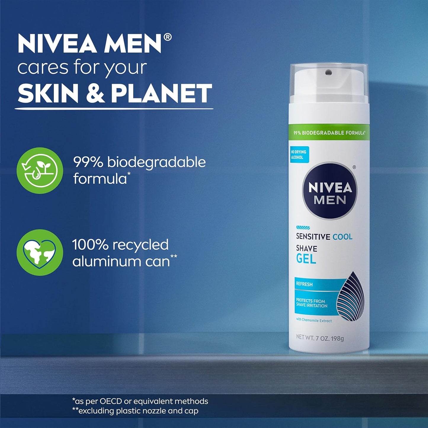 NIVEA MEN Sensitive Cool Shave Gel for Sensitive Skin, Alcohol Free Shaving Gel with Chamomile Extract, 7 Oz Can, Pack of 3 – Thoughtful Stocking Stuffer for Dads with Sensitive Skin