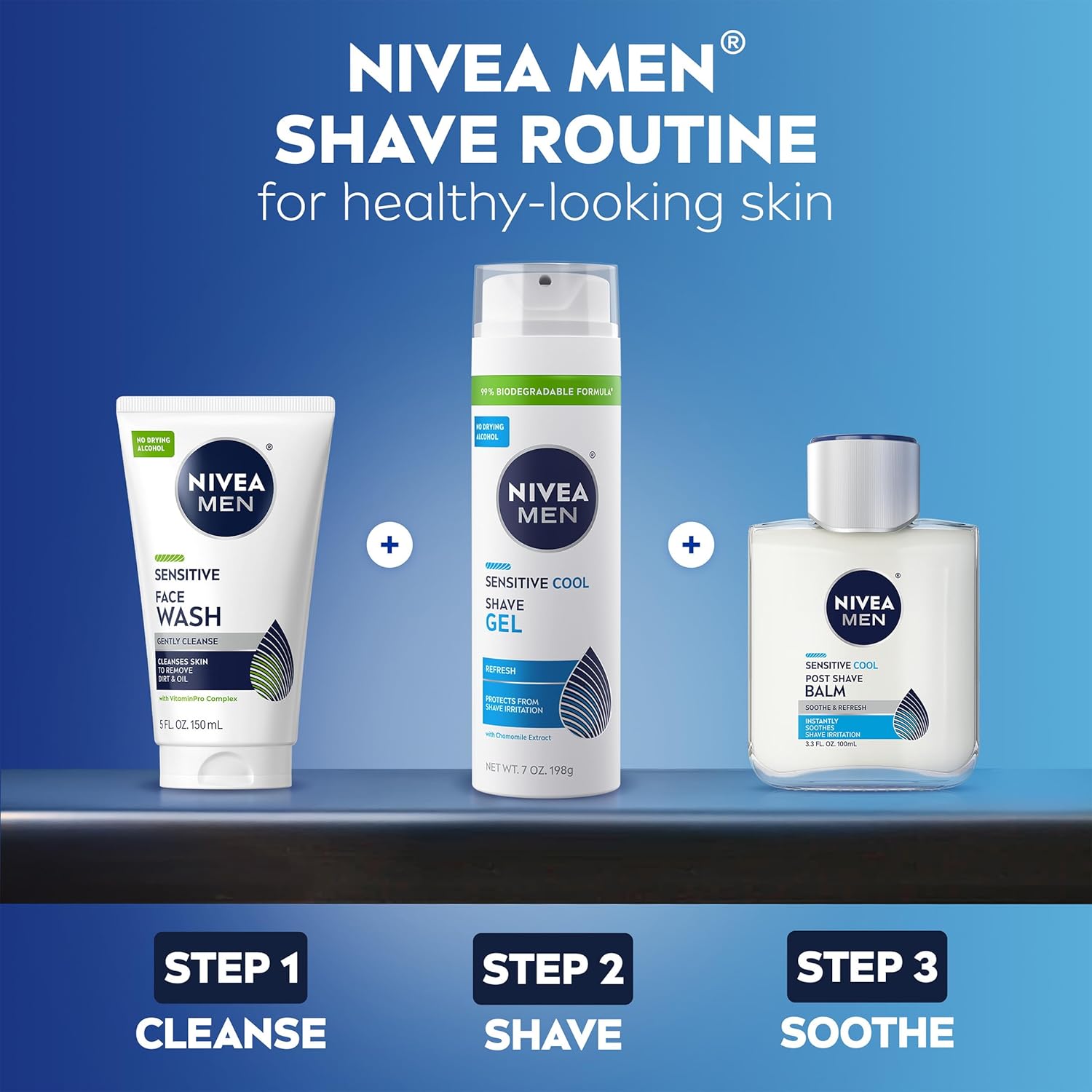 NIVEA MEN Sensitive Cool Shave Gel for Sensitive Skin, Alcohol Free Shaving Gel with Chamomile Extract, 7 Oz Can, Pack of 3 – Thoughtful Stocking Stuffer for Dads with Sensitive Skin