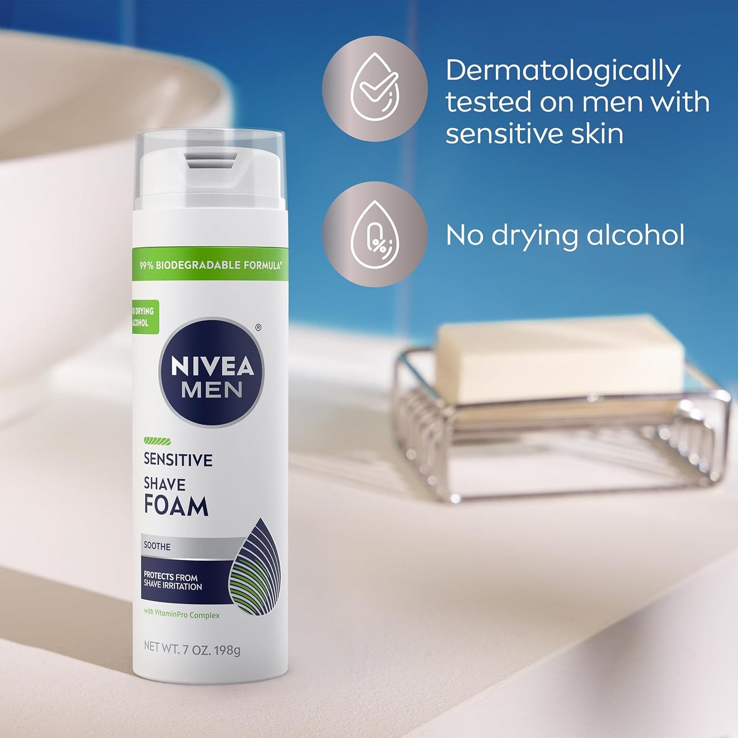 NIVEA MEN Sensitive Shave Foam – Sting-Free Sensitive Skin Shave Foam for Daily Use Without Harsh Irritants