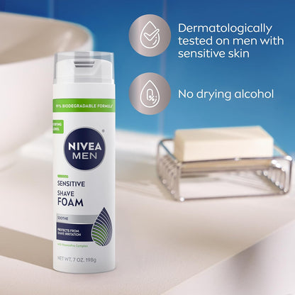 NIVEA MEN Sensitive Shave Foam – Sting-Free Sensitive Skin Shave Foam for Daily Use Without Harsh Irritants