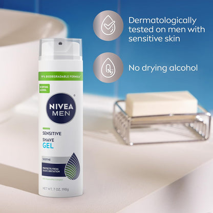 NIVEA MEN Sensitive Shave Gel – Protective Wet Shave for Sensitive Skin, Reduces Micro Cuts and Razor Burn, 7 Oz Can, Pack of 3