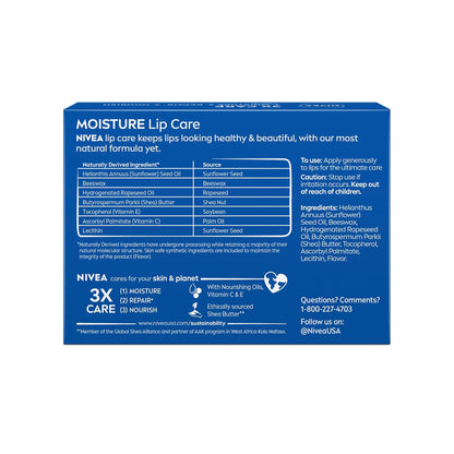 NIVEA Moisture Lip Care – Worry-Free Daily Lip Care for Households with Kids, Preservative-Free Shea Butter Stick