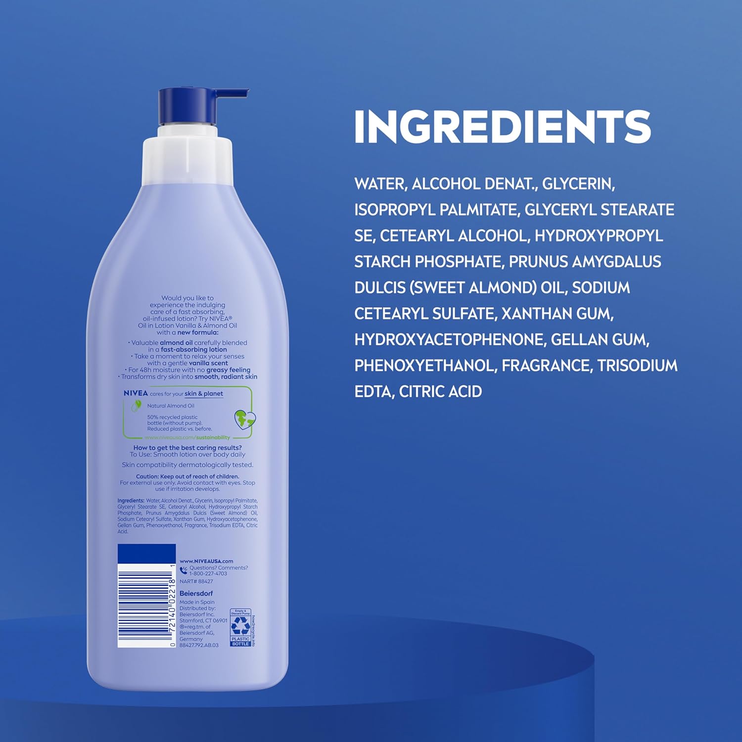 NIVEA Oil Infused Vanilla and Almond Oil Body Lotion – Calming Almond and Vanilla Scented Lotion for Yoga Room Self-Care, Fast-Absorbing Body Moisturizer