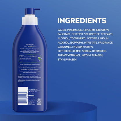 NIVEA Original Moisture Body Lotion with Vitamin E – Simple One-Hand Pump Design for Clutter-Free Bathrooms, 16.9 Fl Oz