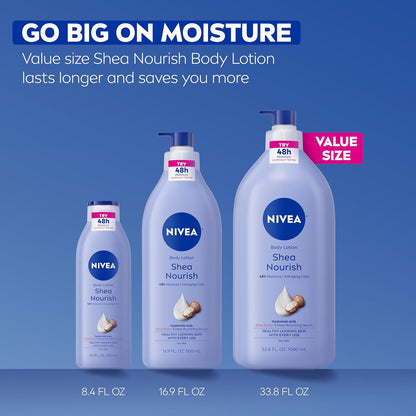 NIVEA Shea Nourish Lotion with Deep Nourishing Serum – Nightly Self-Care Body Moisturizer for Stress-Relief and Deep Hydration, 33.8 Fl Oz
