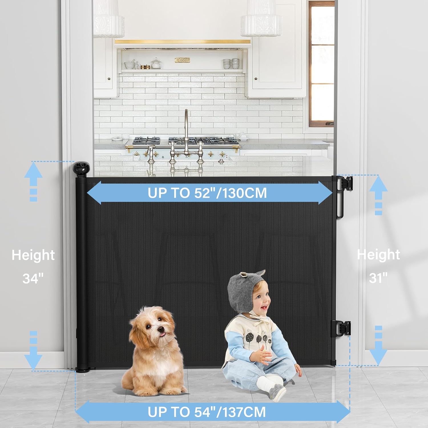no bottom rail design eliminates tripping hazard for kids and pets