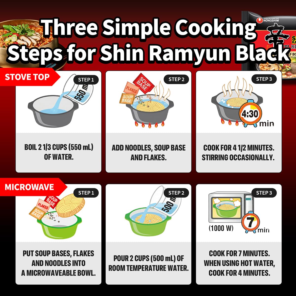 Nongshim Shin Ramyun Black – Office Break Room Pantry Staple, Fast Spicy Korean Ramen Ready in Minutes