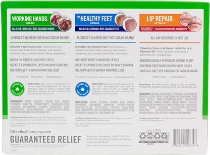 O'Keeffe's Dry Skin Relief Bundle – Daily Hydration Routine for Mature Skin, Glycerin and Vitamin E Hand, Foot, and Lip Care