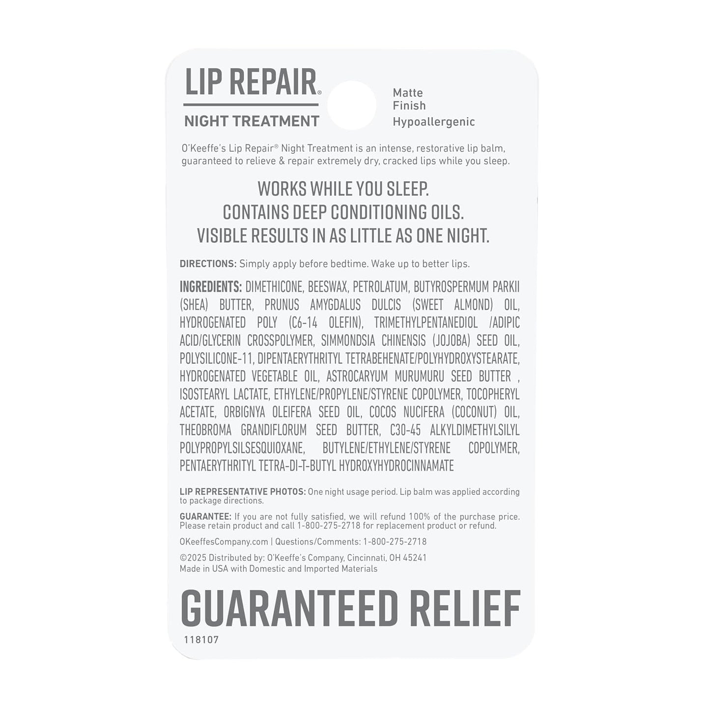 O'Keeffe's Lip Repair Night Treatment – Gentle Overnight Lip Care for Medicine Cabinet and Bedside