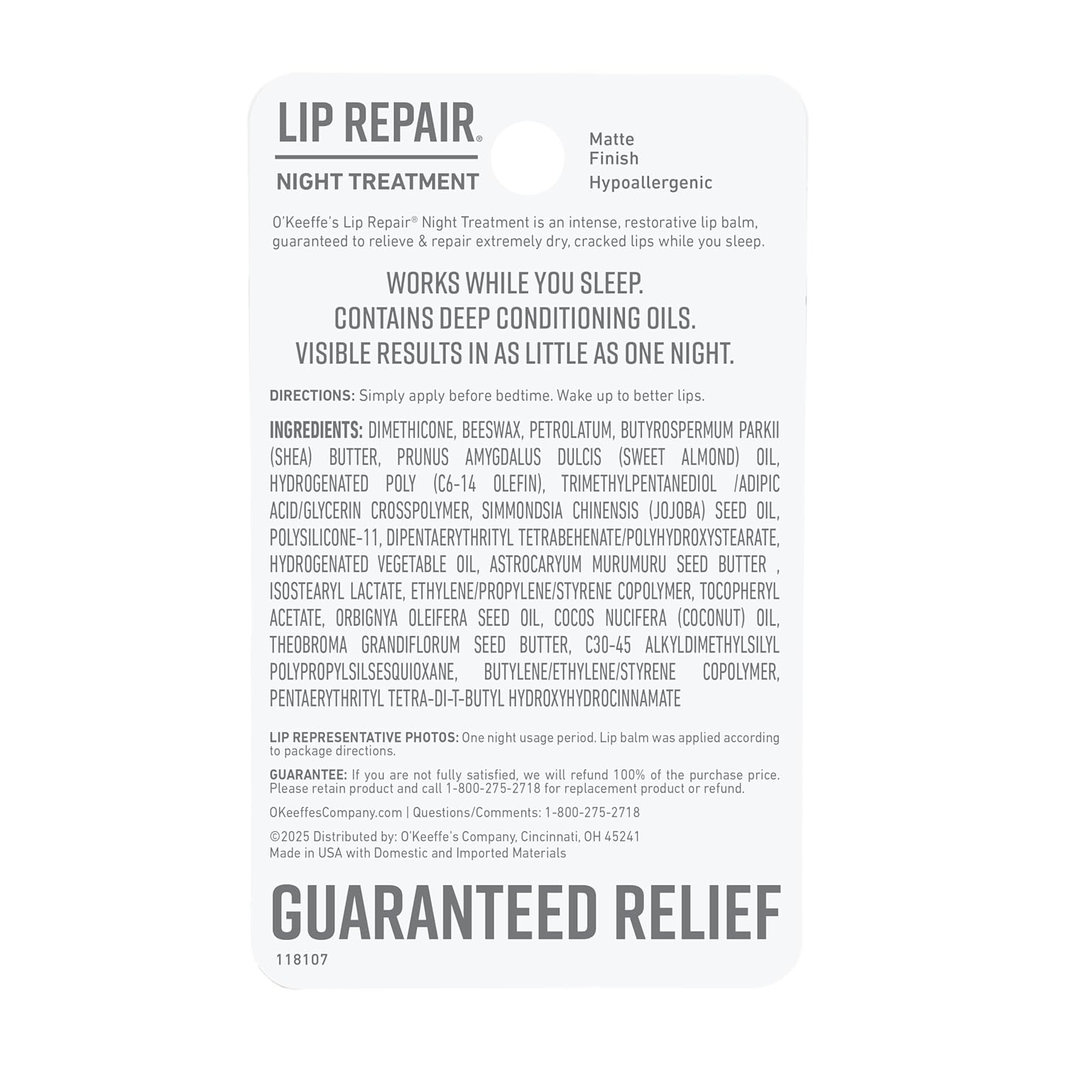 O'Keeffe's Lip Repair Night Treatment – Gentle Overnight Lip Care for Medicine Cabinet and Bedside