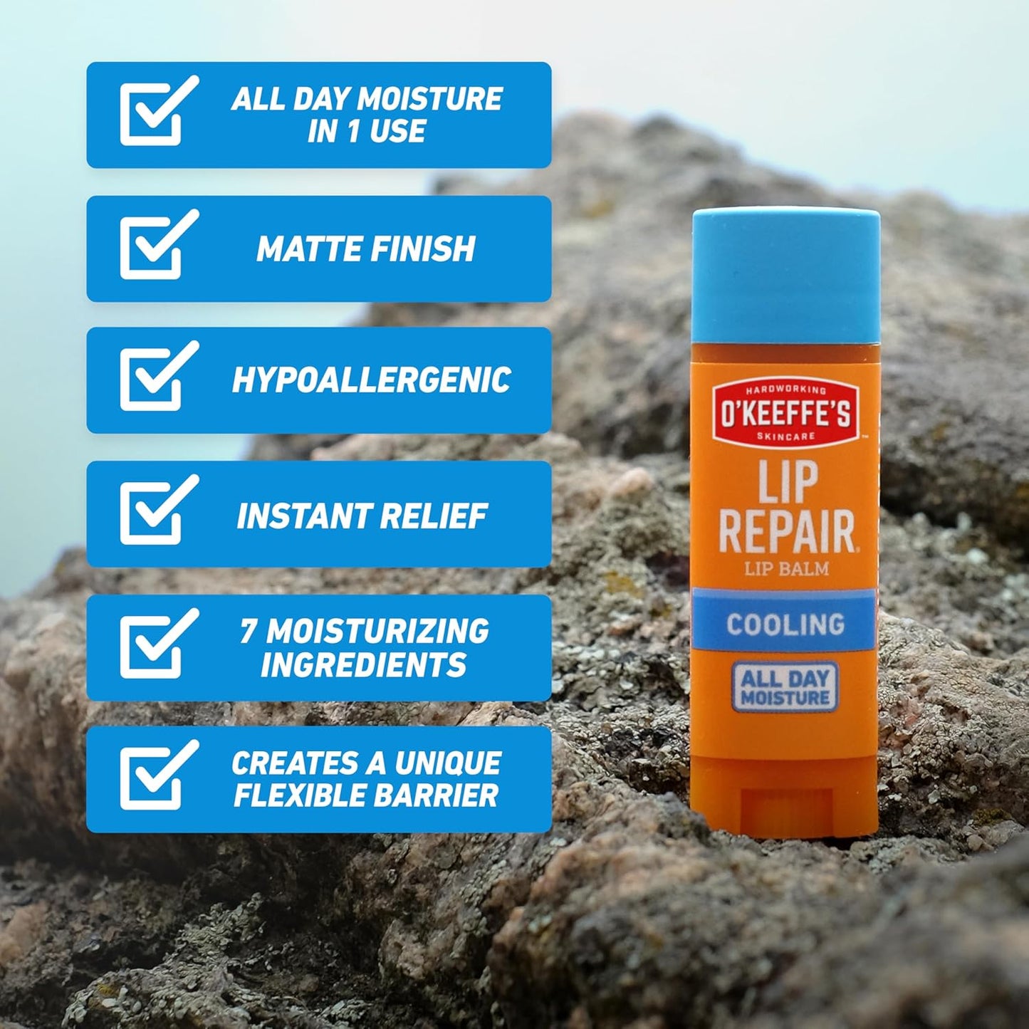 O'Keeffe's Lip Repair Stick – Portable Sun and Wind Protection for Camping and Patio Dining, Twin Pack