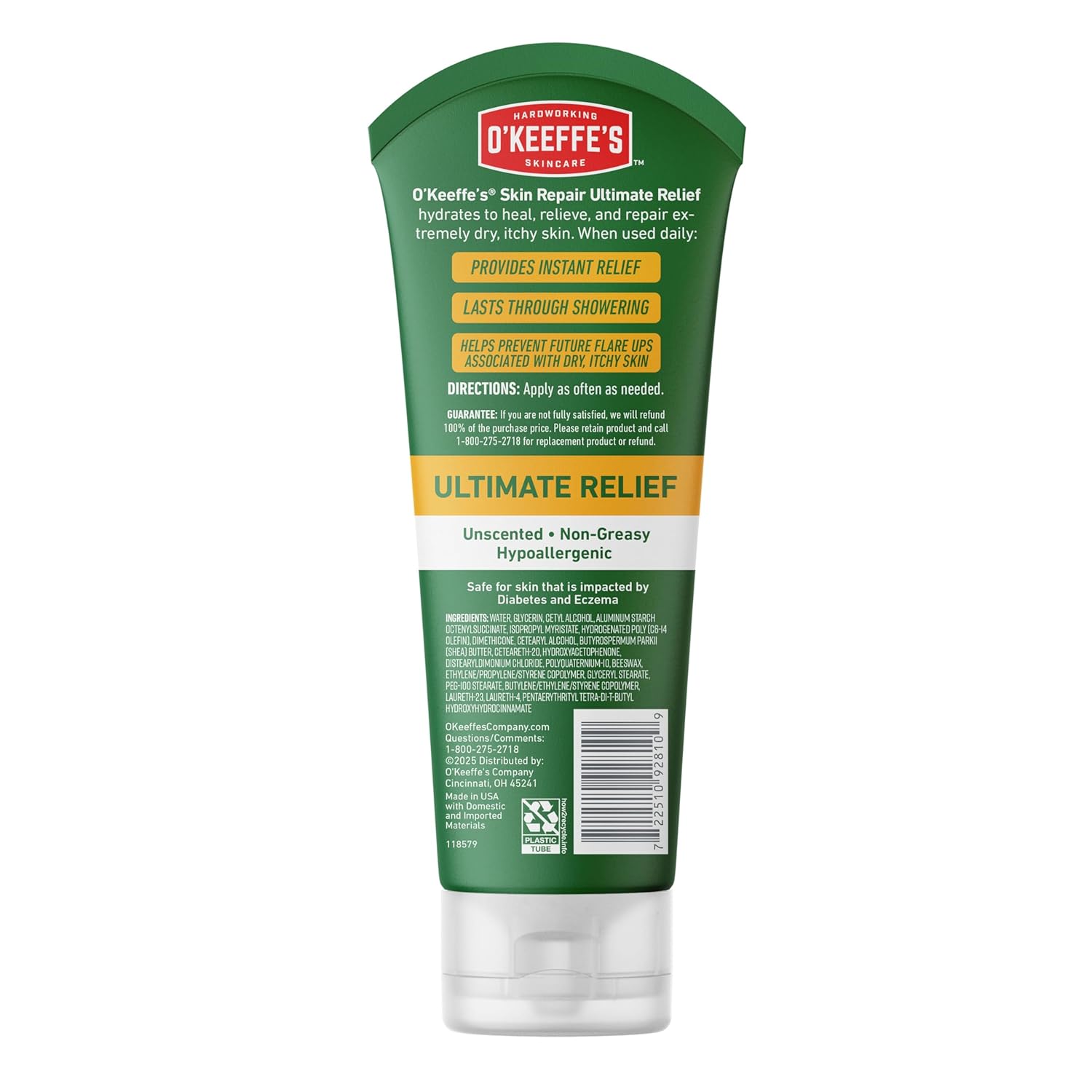 O'Keeffe's Ultimate Relief Cream – One-Step Hydration for Cracked Skin, 7oz Streamlined Tube