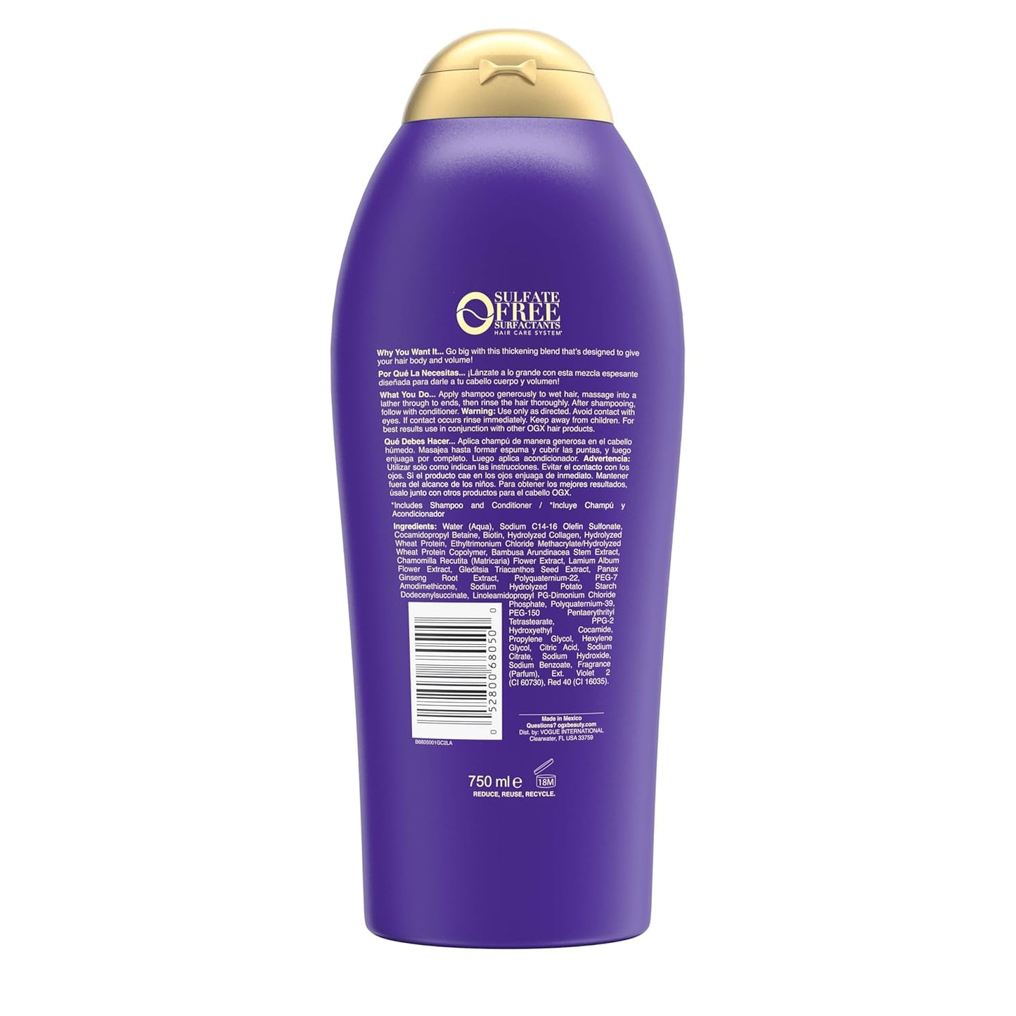 OGX Biotin & Collagen Volumizing Shampoo – Premium Collagen-Infused Lift for Indulgent Wash Days, 25.4 fl oz