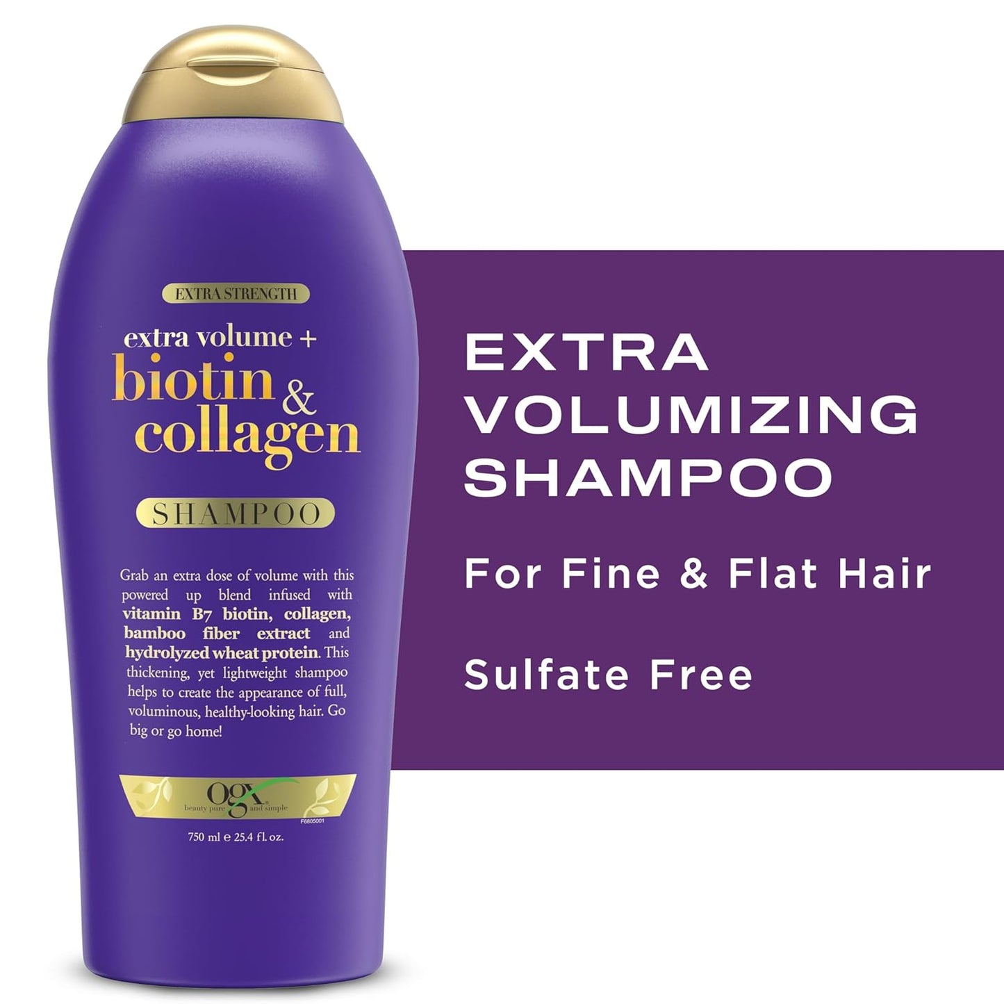 OGX Biotin & Collagen Volumizing Shampoo – Premium Collagen-Infused Lift for Indulgent Wash Days, 25.4 fl oz