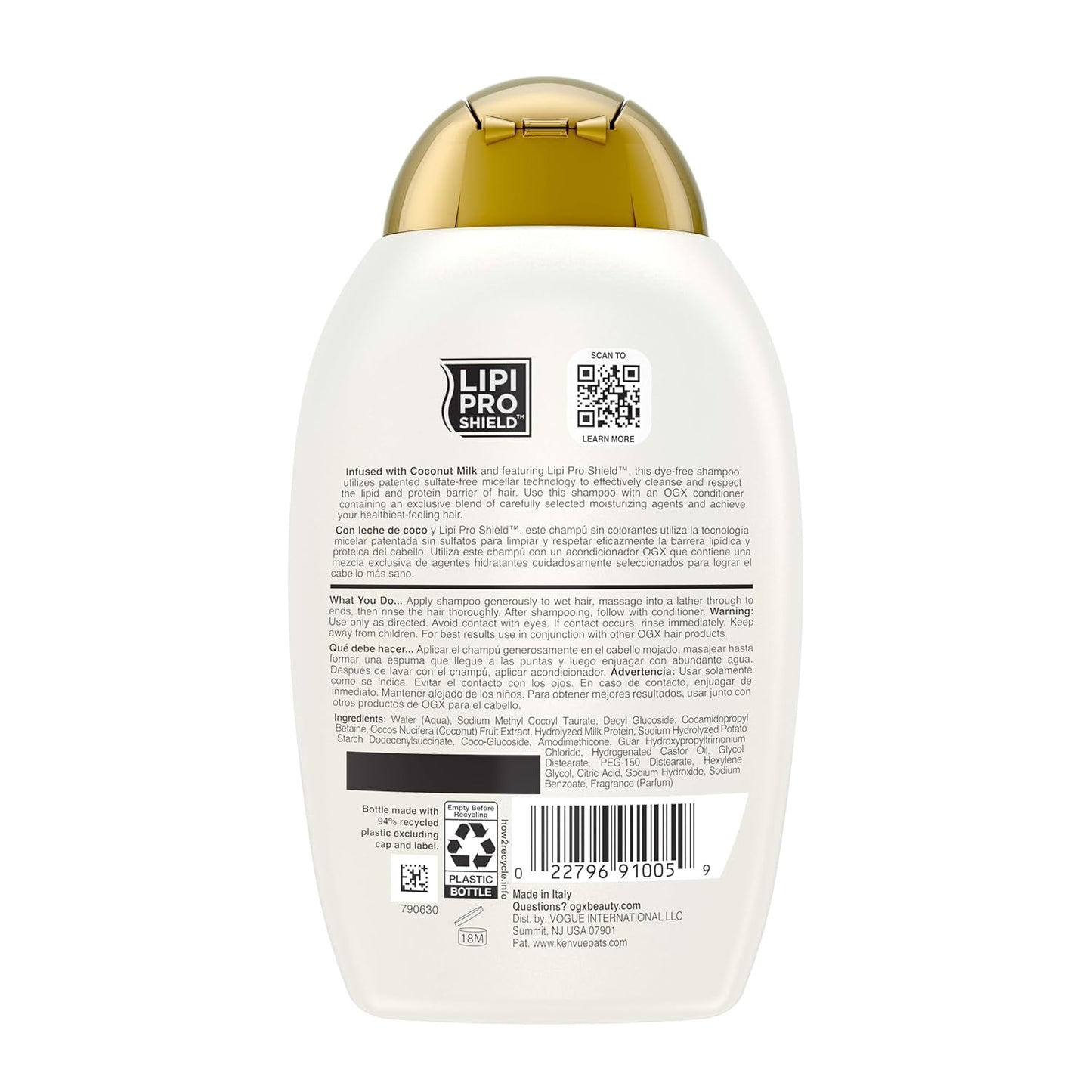 OGX Coconut Milk Moisturizing Shampoo, Salon-Quality Restoring Shampoo for Damaged Hair, High-End Haircare Experience, 25.4 fl. oz