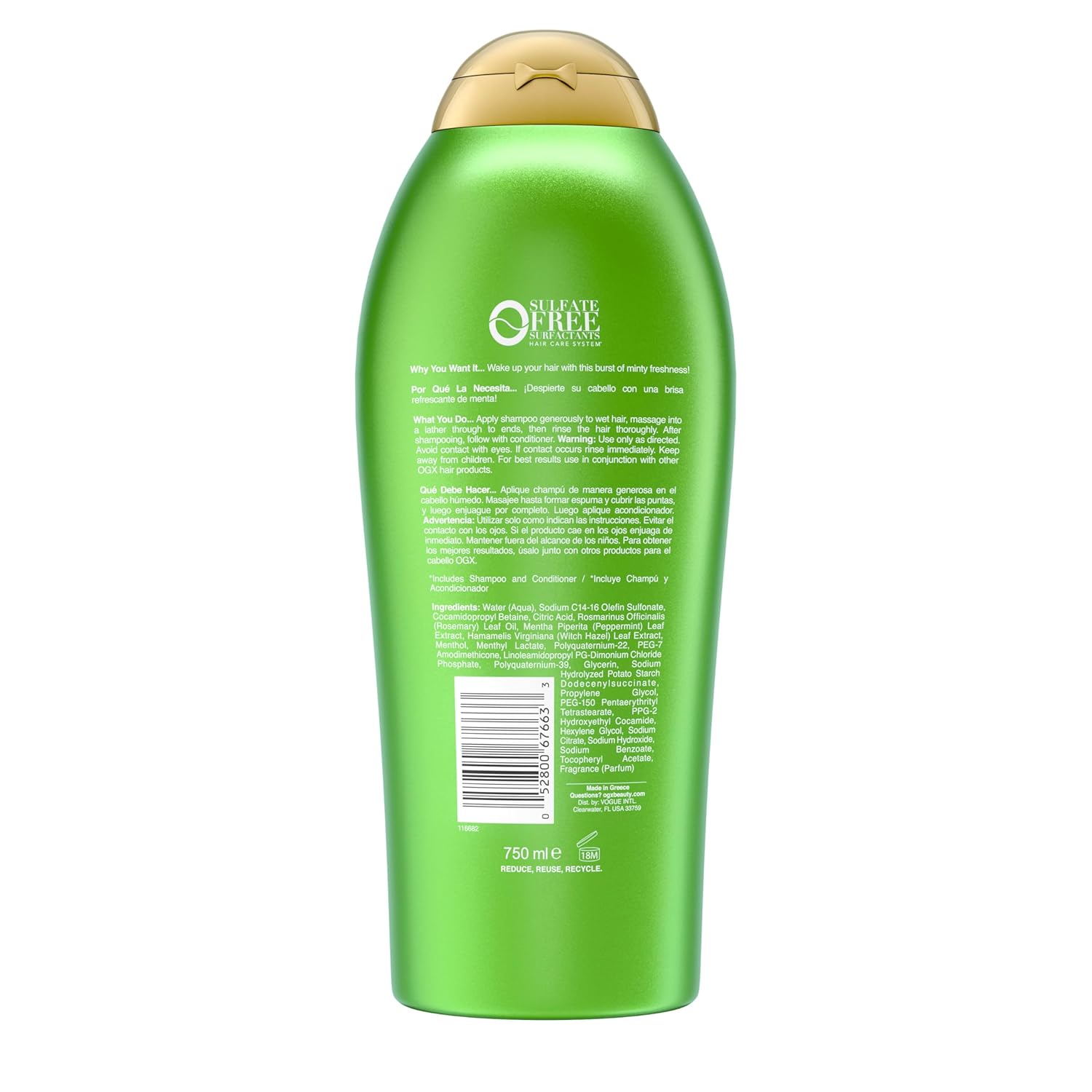 OGX Extra Strength Refreshing Scalp + Rosemary Mint Shampoo – Portable Clarifying Haircare for Patio Rinse Station and Beach Day Refresh, Sulfate-Free 25.4 fl. oz