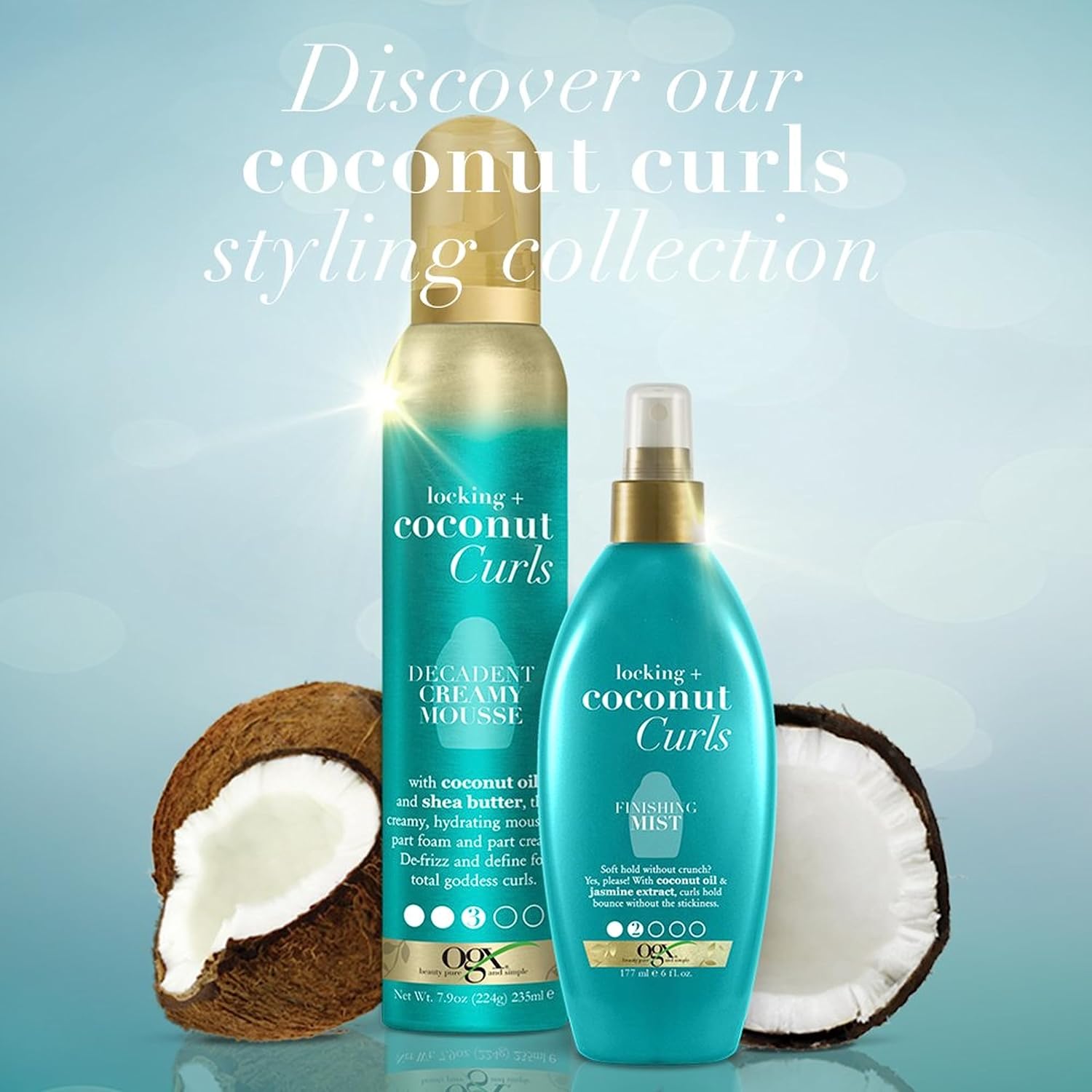 OGX Locking + Coconut Curls Mousse – Valentine's Day Gift for Women with Curly or Coily Hair, 7.9 Ounce