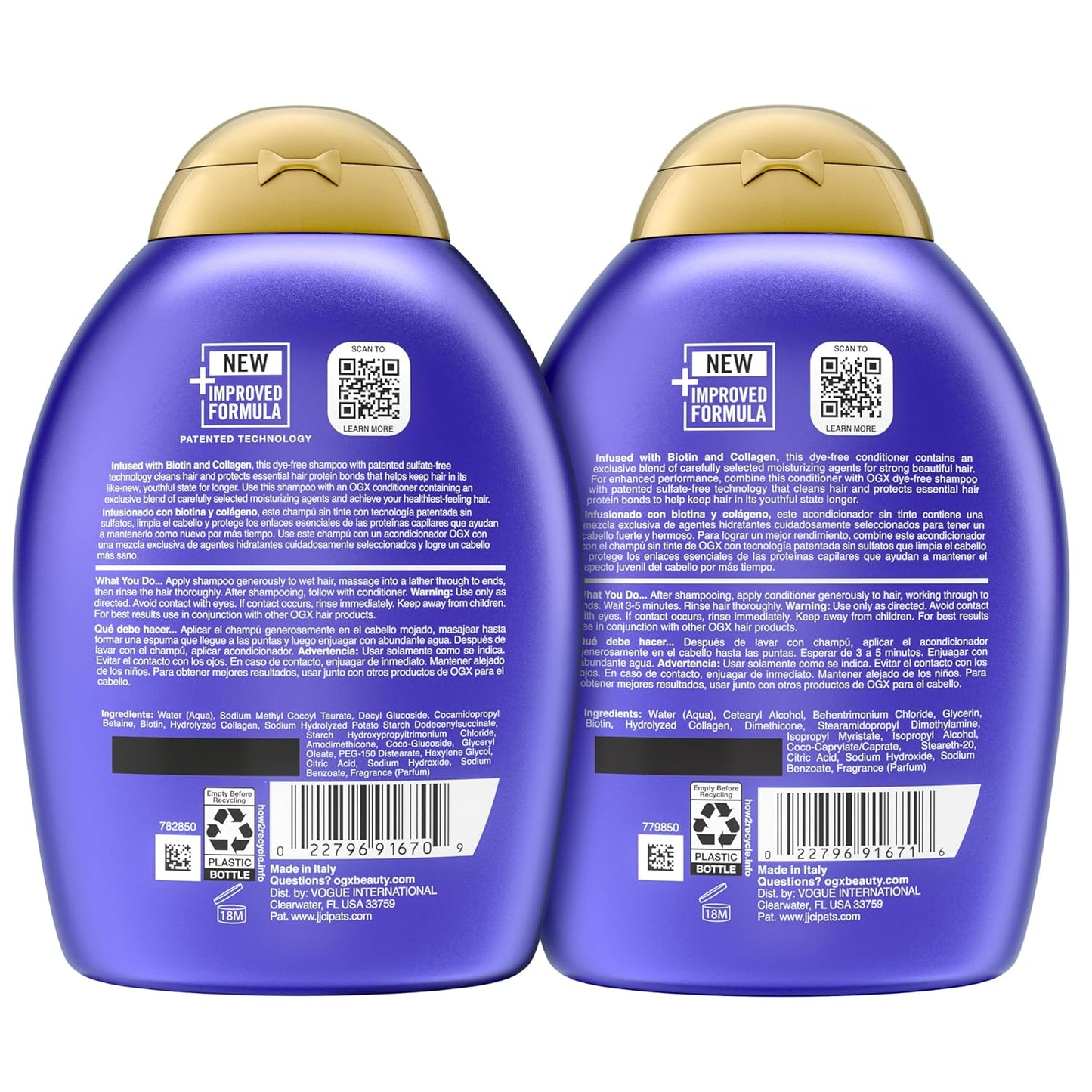 OGX Thick & Full + Biotin and Collagen – Valentine's Day Self-Care Gift for Women, Scented Volumizing Shampoo and Conditioner 2-Pack