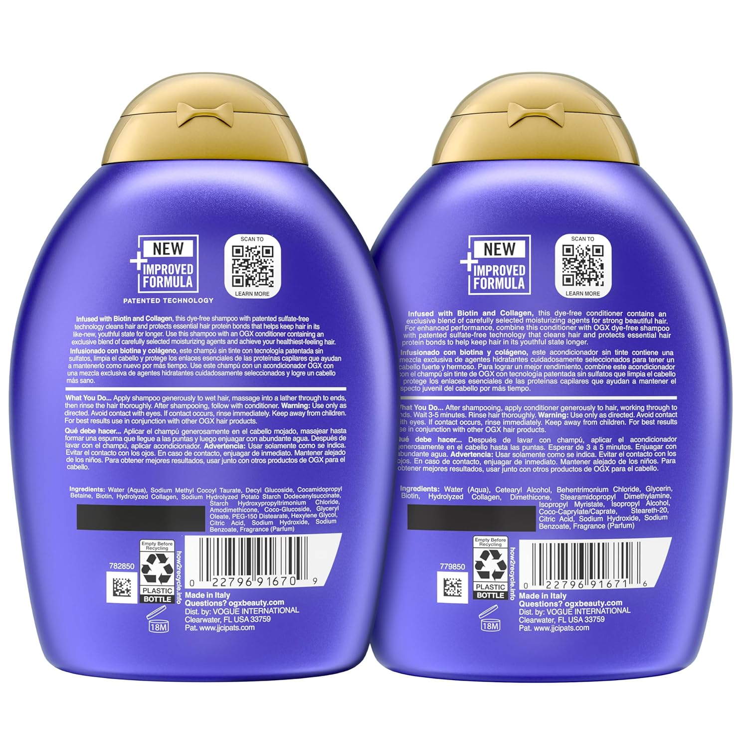OGX Thick & Full + Biotin and Collagen – Valentine's Day Self-Care Gift for Women, Scented Volumizing Shampoo and Conditioner 2-Pack